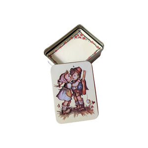 Vintage Hummel Look Boy and Girl Tin with Stationary, Note Paper Gift Tin Kitsch